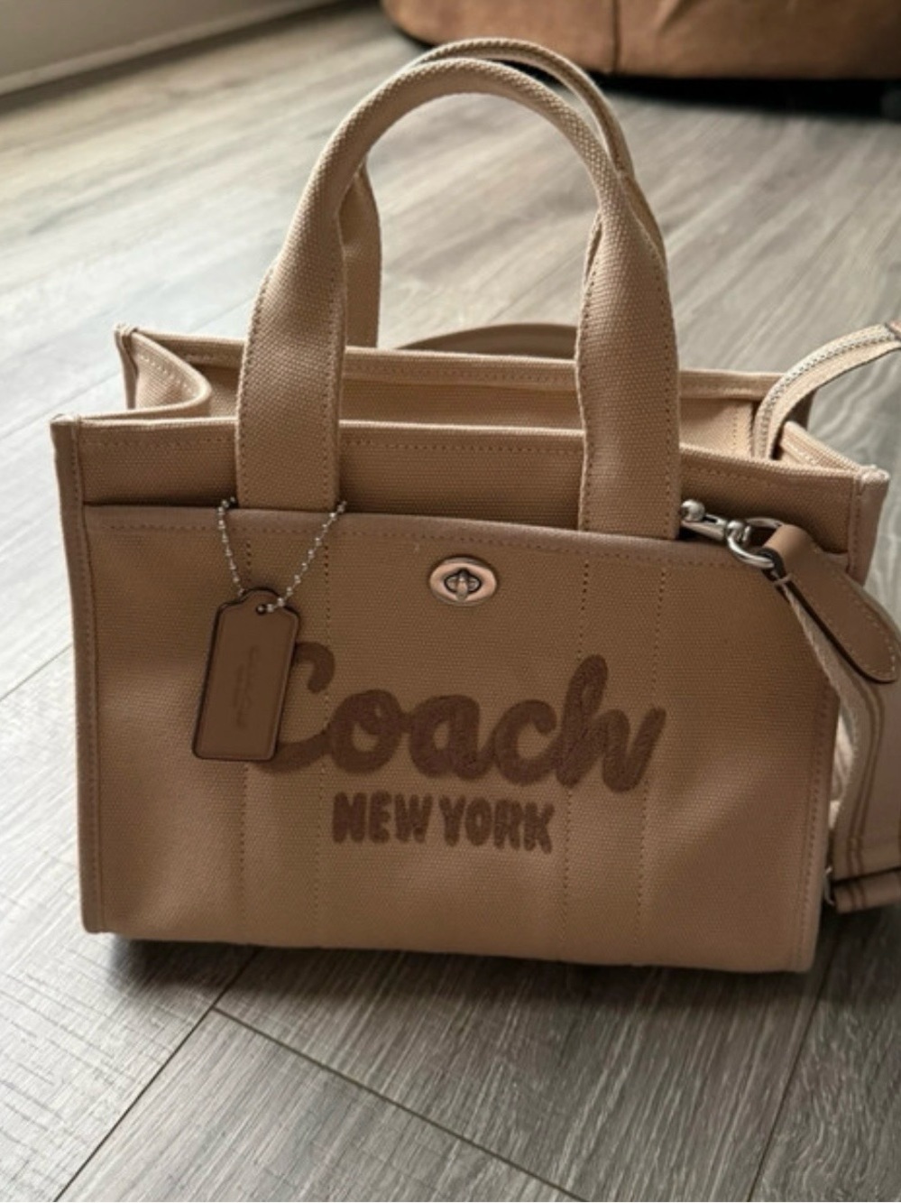 Coach Beige Canvas Logo Tote with Top Handles